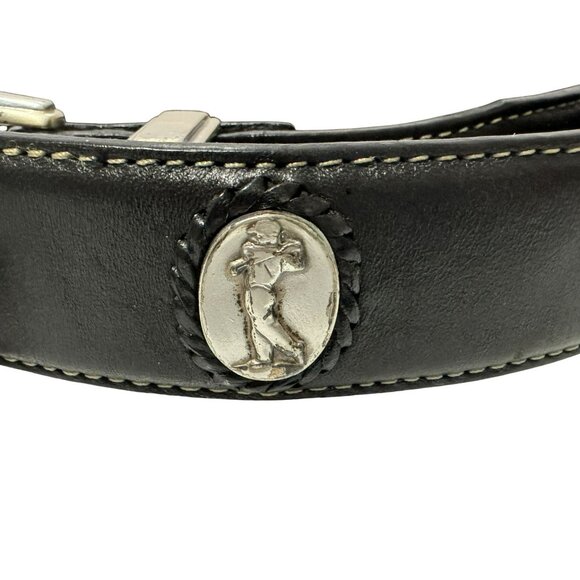 Brighton Onyx Mens Sz 38 Leather Belt with Silver Golf Studded Cartouch #10403 - Picture 2 of 6